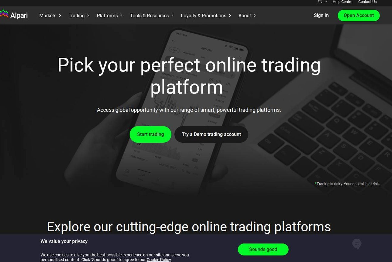 The platform page on the Alpari website