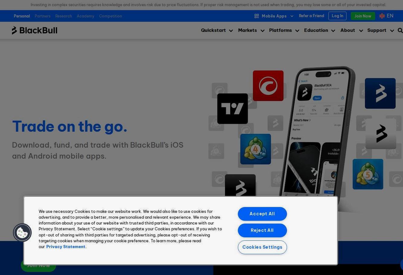 The platform page on the BlackBull Markets website