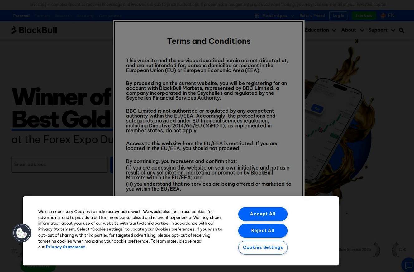 Screenshot of the BlackBull Markets website
