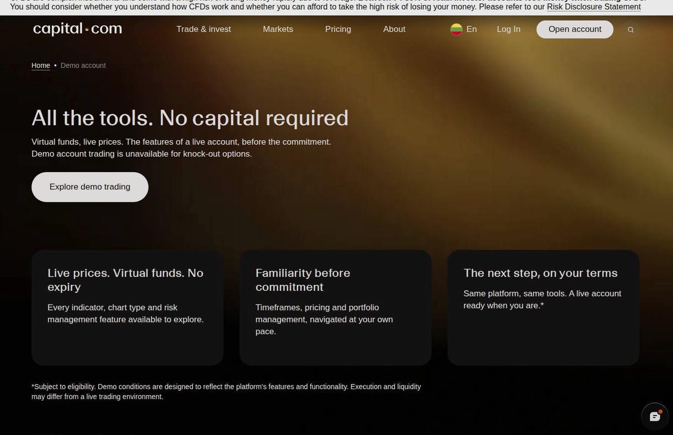 The platform page on the Capital.com website