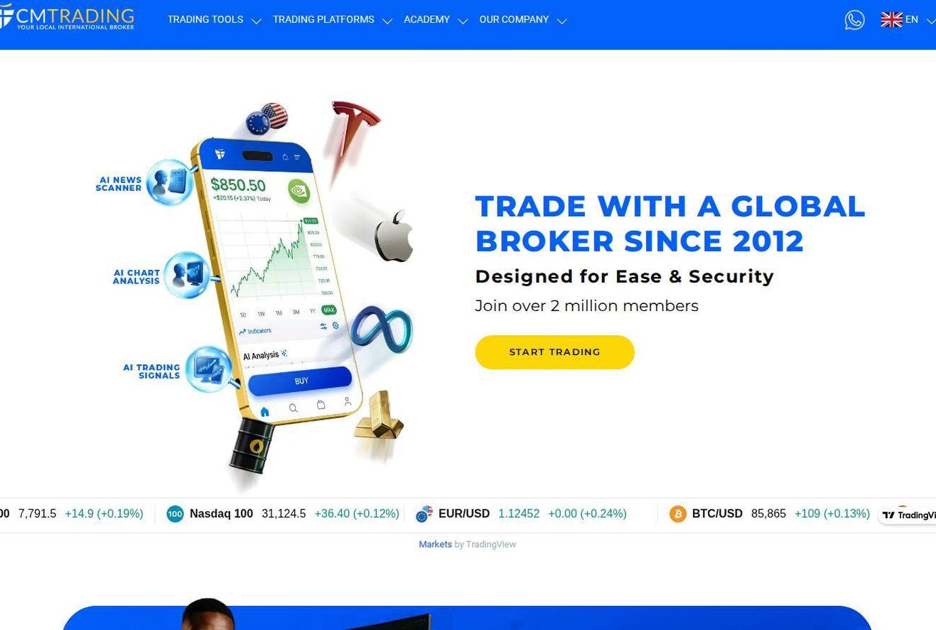 Screenshot of the CMTrading website