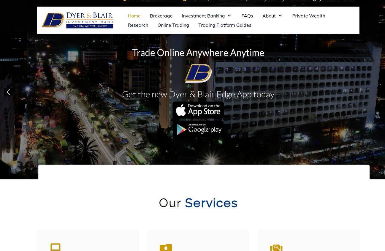 Screenshot of the Dyer & Blair Investment Bank website