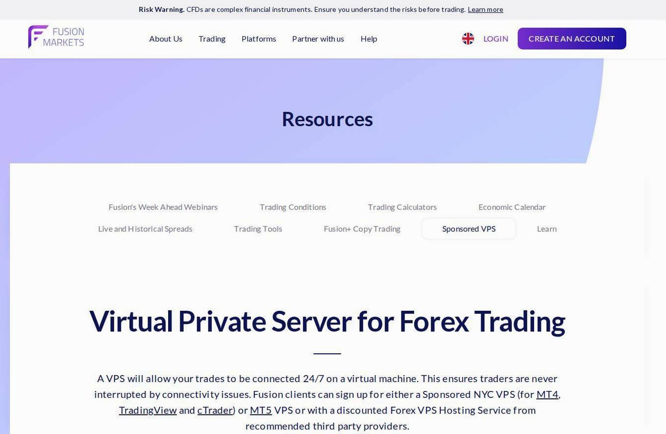 The platform page on the Fusion Markets website