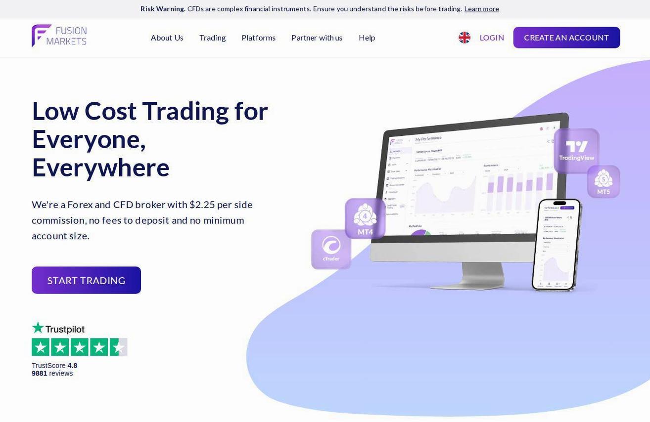 Screenshot of the Fusion Markets website