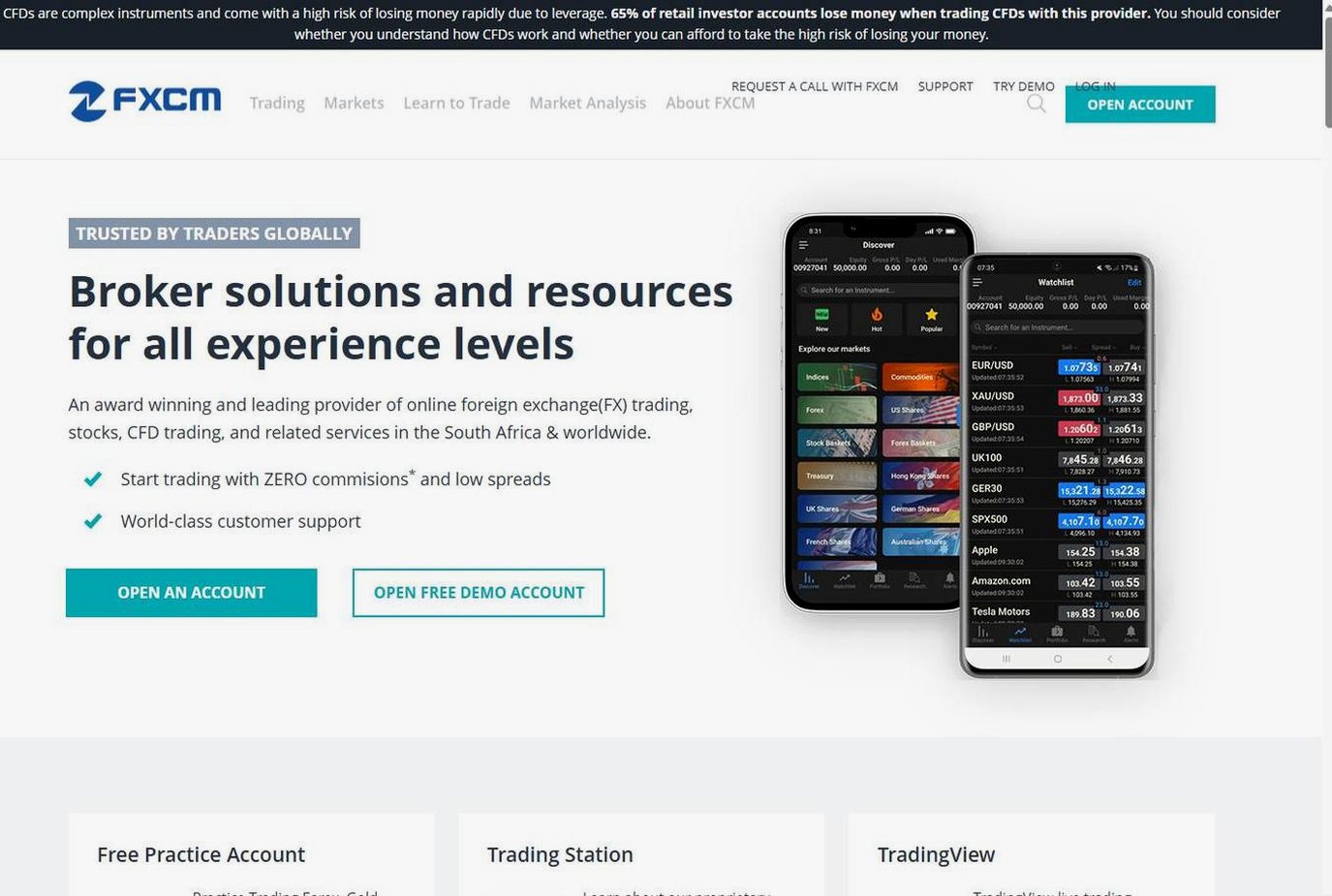 Screenshot of the FXCM website