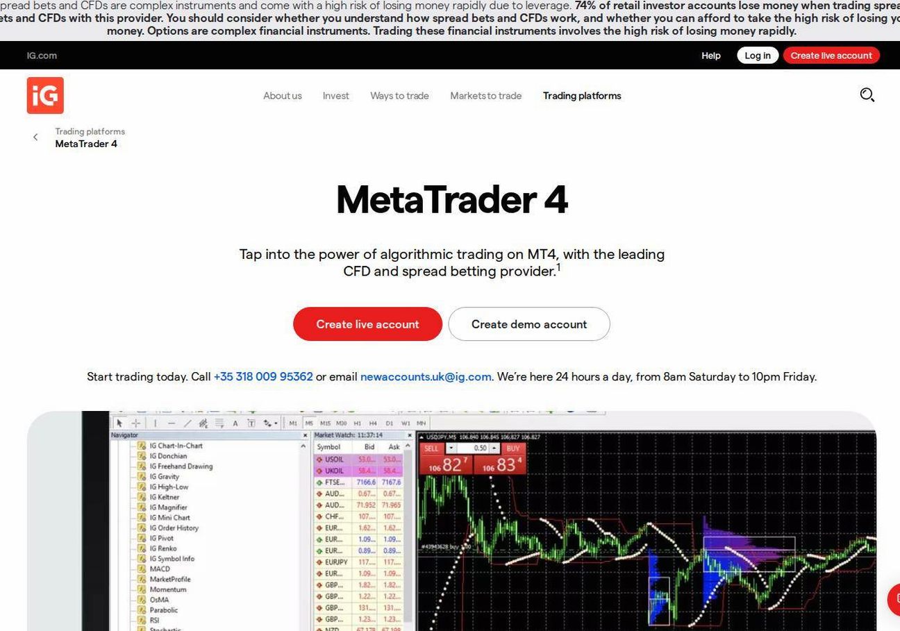 The platform page on the IG Markets website