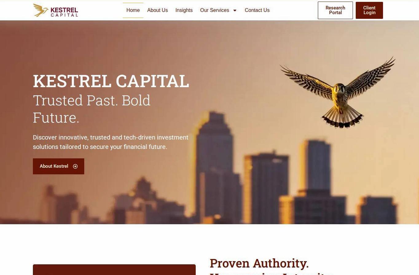 Screenshot of the Kestrel Capital website