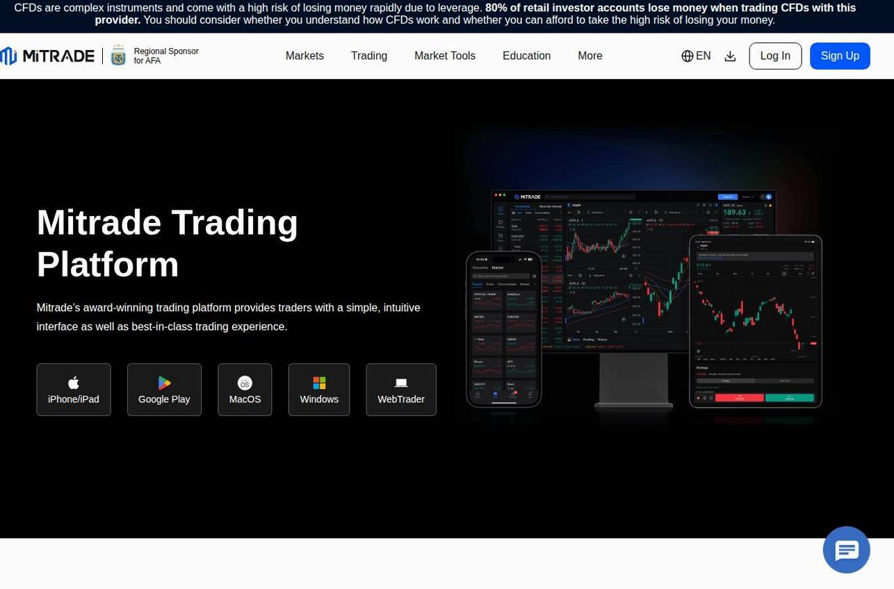 The platform page on the Mitrade website