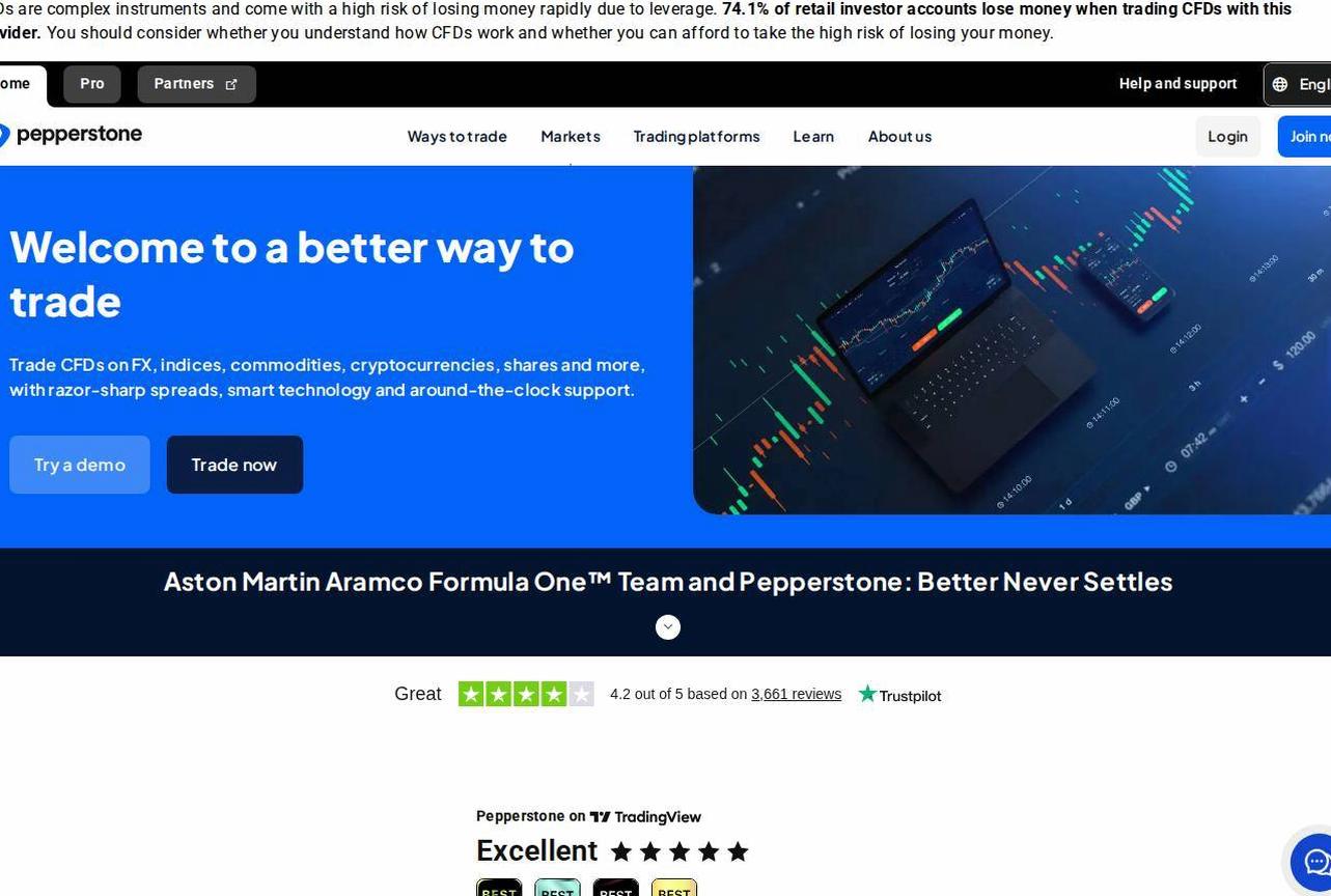 Screenshot of the Pepperstone website