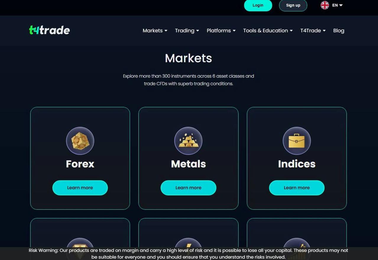 Screenshot of the T4Trade website