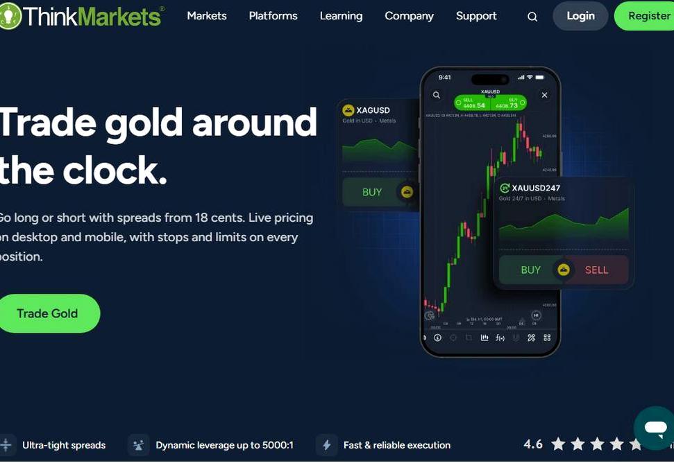 Screenshot of the ThinkMarkets website