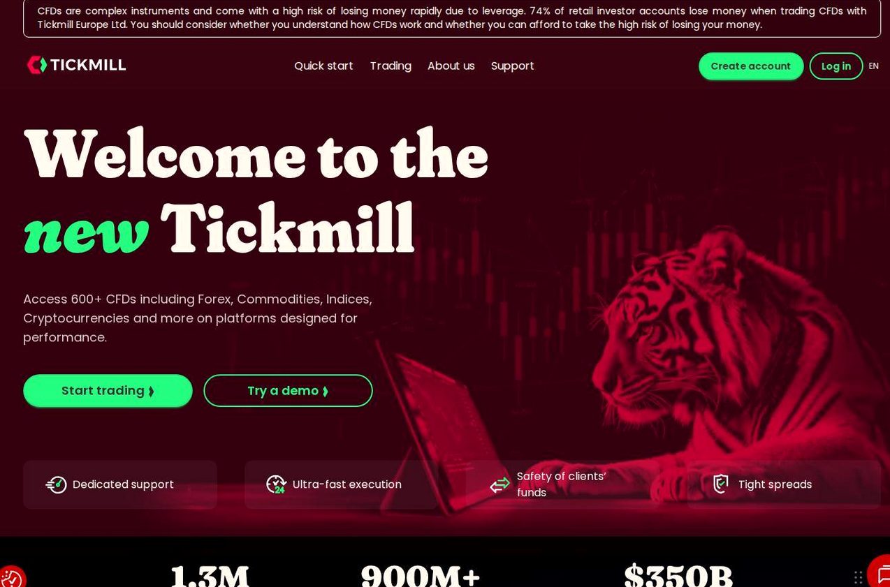 Screenshot of the Tickmill website