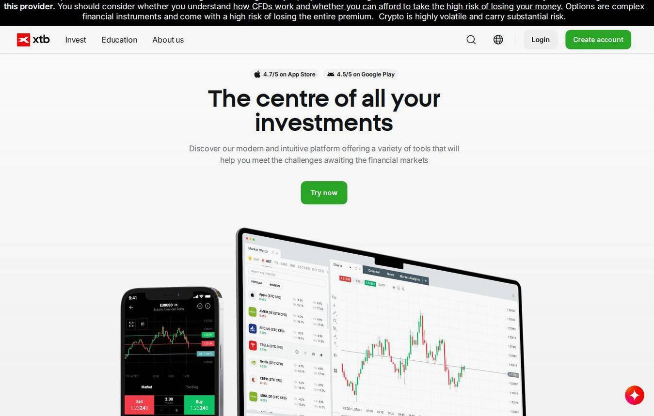 The platform page on the XTB website